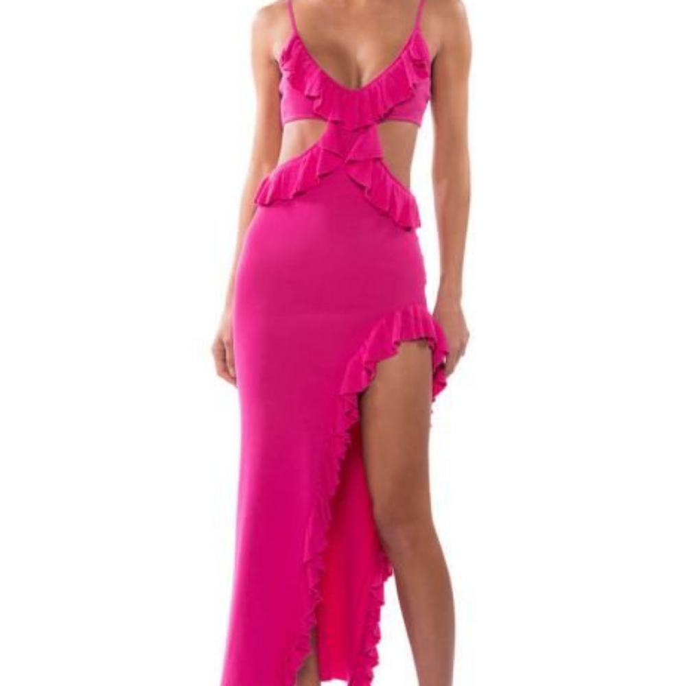 Akira pink ruffle cut out dress